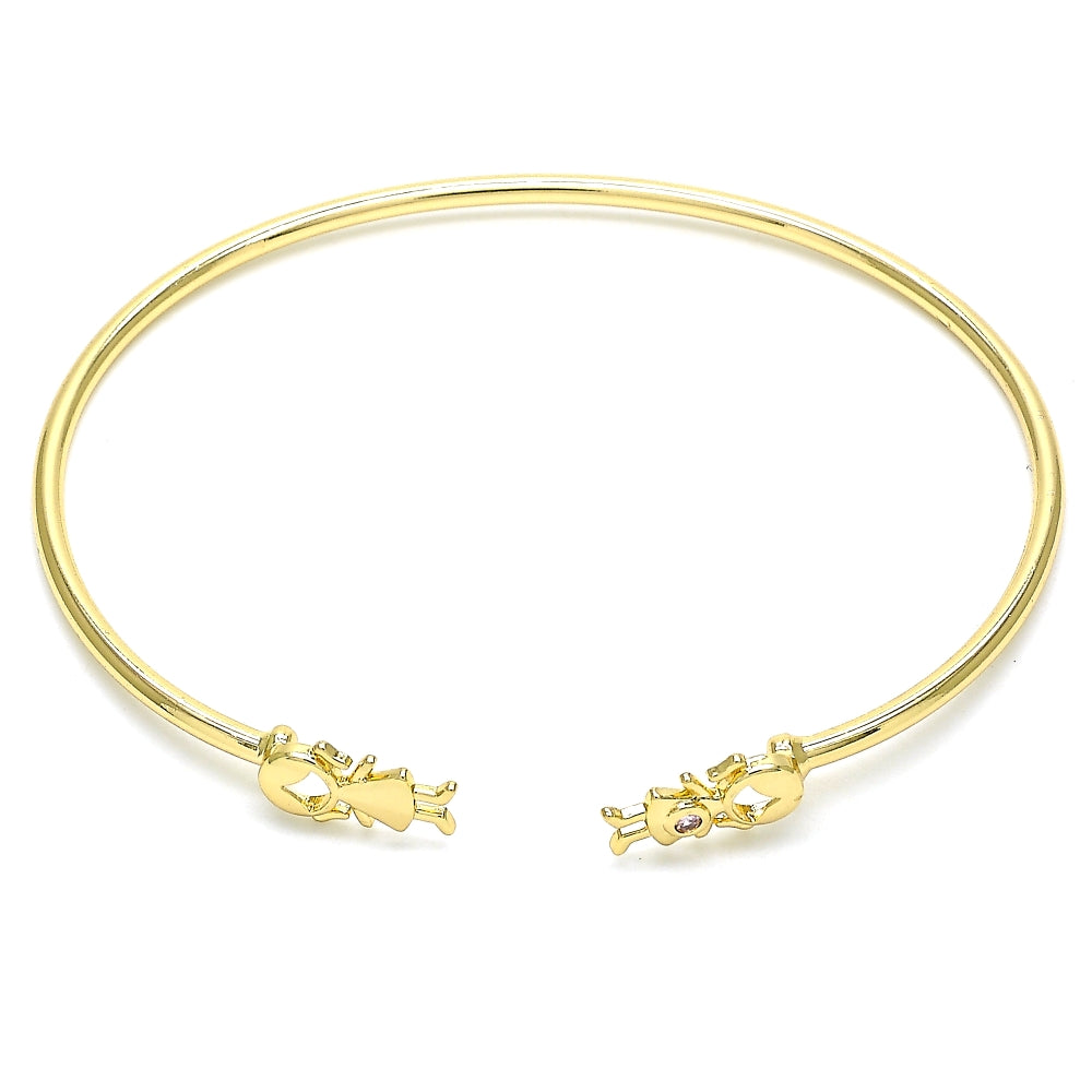 Oro Laminado Individual Bangle, Gold Filled Style Little Girl Design, with Pink Micro Pave, Polished, Golden Finish