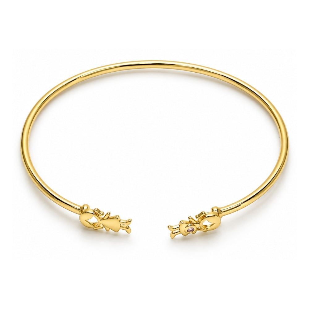 Oro Laminado Individual Bangle, Gold Filled Style Little Girl Design, with Pink Micro Pave, Polished, Golden Finish