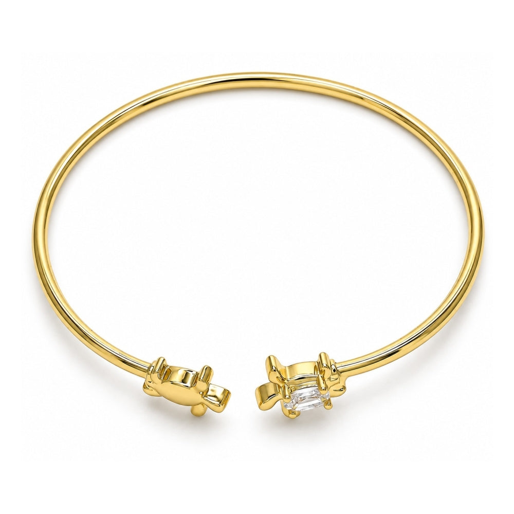 Oro Laminado Individual Bangle, Gold Filled Style Turtle Design, with White Micro Pave, Polished, Golden Finish
