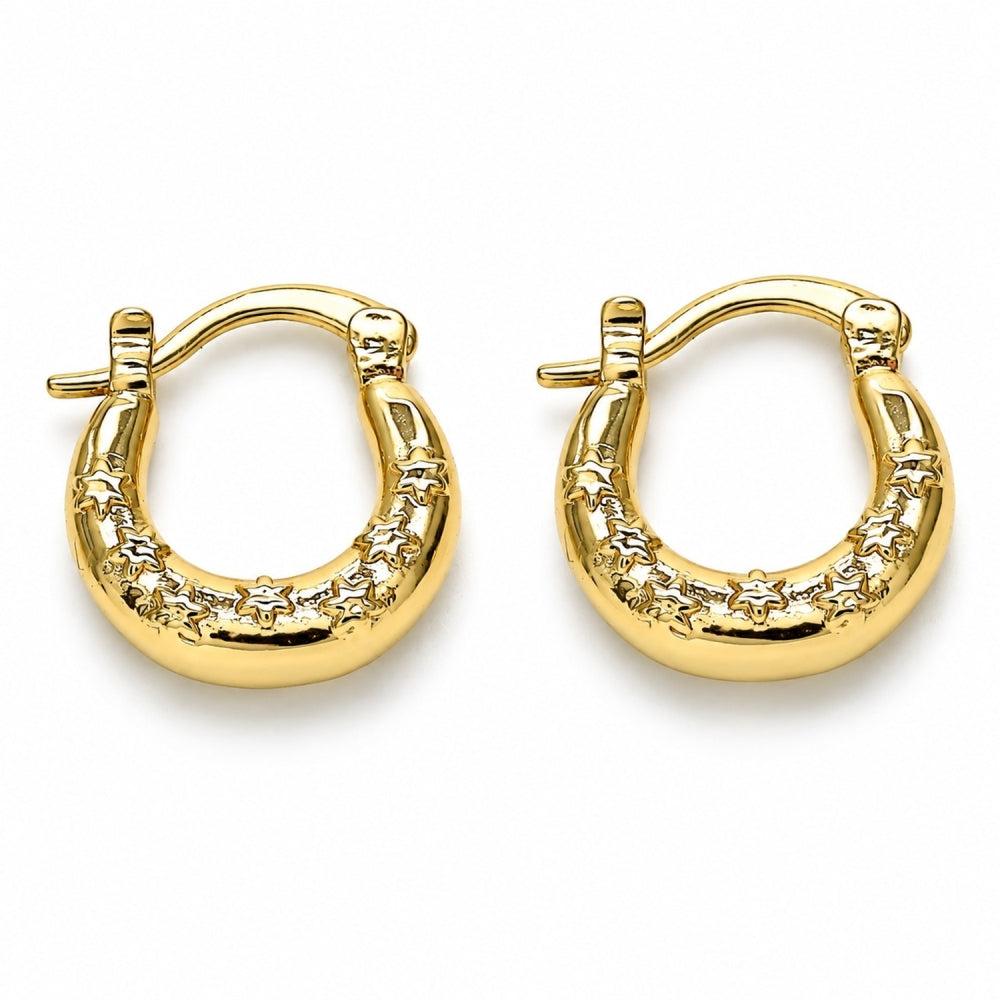 Oro Laminado Small Hoop, Gold Filled Style Star Design, Polished, Golden Finish