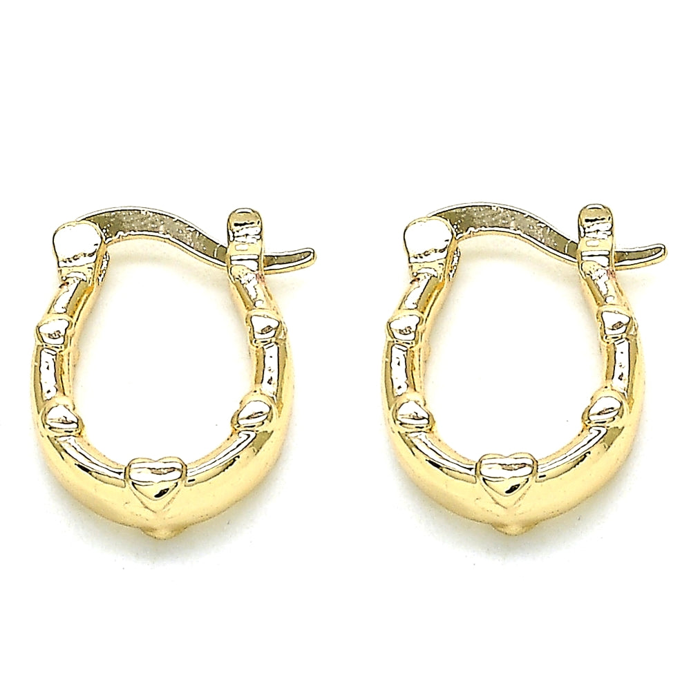 Oro Laminado Small Hoop, Gold Filled Style Heart Design, Polished, Golden Finish