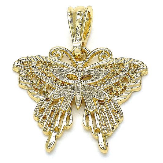 Oro Laminado Fancy Pendant, Gold Filled Style Butterfly Design, Polished, Golden Finish
