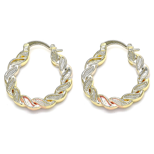 Oro Laminado Small Hoop, Gold Filled Style Twist Design, Polished, Tricolor
