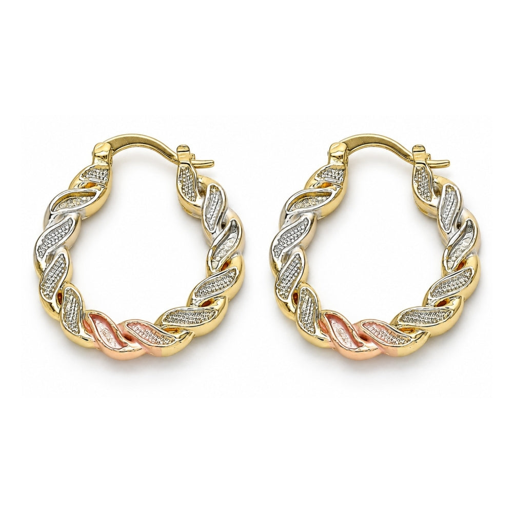 Oro Laminado Small Hoop, Gold Filled Style Twist Design, Polished, Tricolor