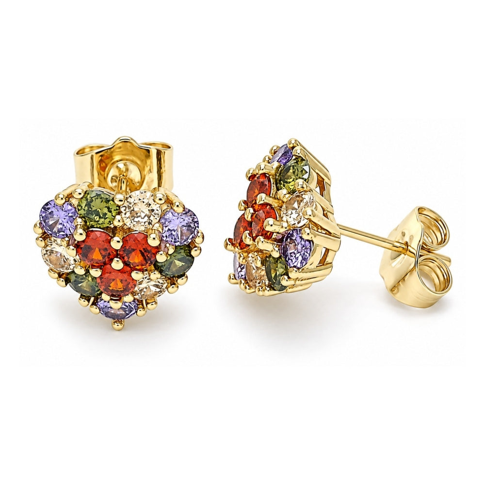 Oro Laminado Stud Earring, Gold Filled Style with Multicolor Cubic Zirconia, Polished, Golden Finish