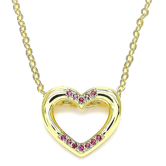 Oro Laminado Pendant Necklace, Gold Filled Style Heart Design, with Ruby Micro Pave, Polished, Golden Finish