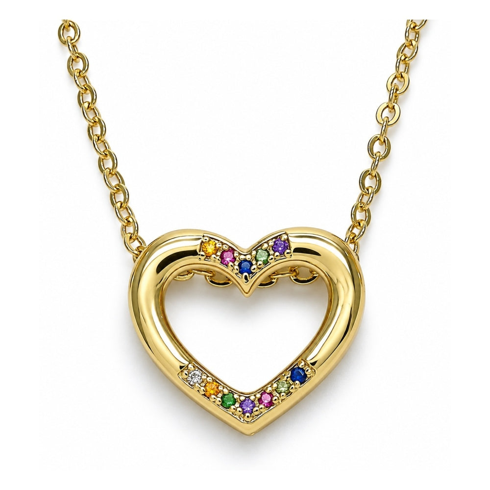 Oro Laminado Pendant Necklace, Gold Filled Style Heart Design, with Multicolor Micro Pave, Polished, Golden Finish