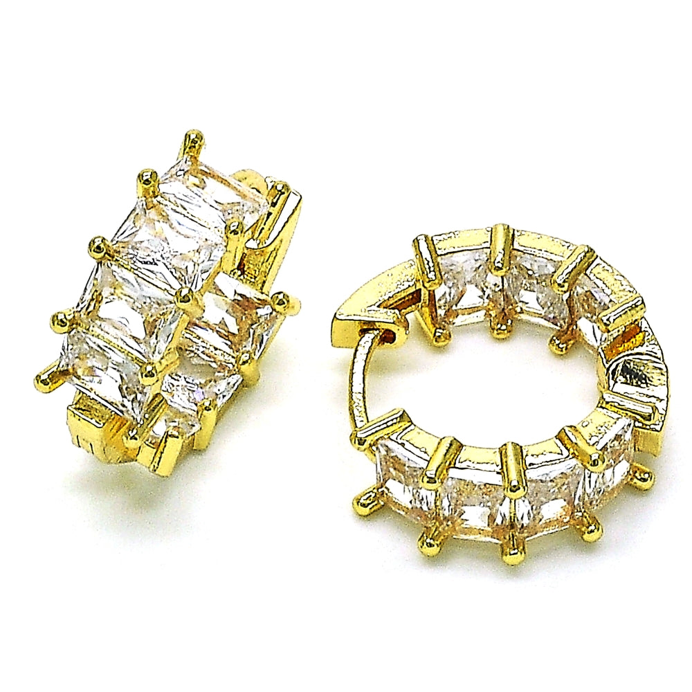 Oro Laminado Huggie Hoop, Gold Filled Style with White Cubic Zirconia, Polished, Golden Finish