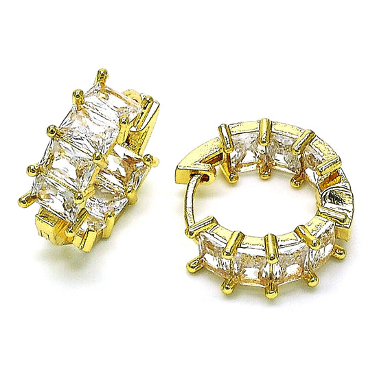 Oro Laminado Huggie Hoop, Gold Filled Style with White Cubic Zirconia, Polished, Golden Finish