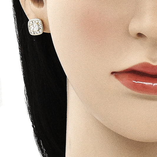 Oro Laminado Stud Earring, Gold Filled Style with White Micro Pave and White Cubic Zirconia, Polished, Golden Finish