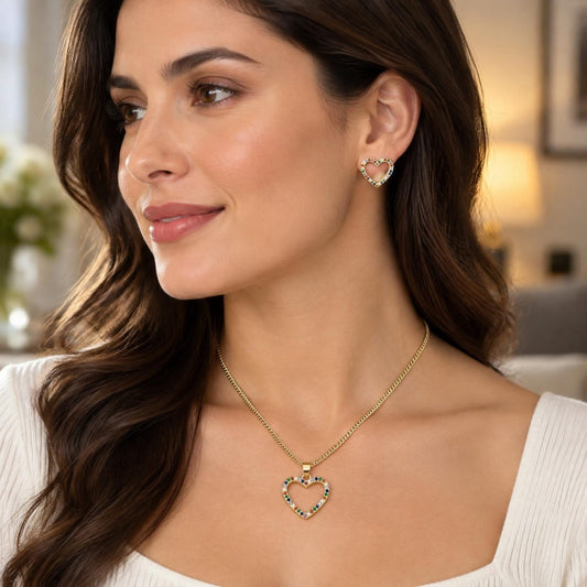 Oro Laminado Earring and Pendant Adult Set, Gold Filled Style Polished, Golden Finish