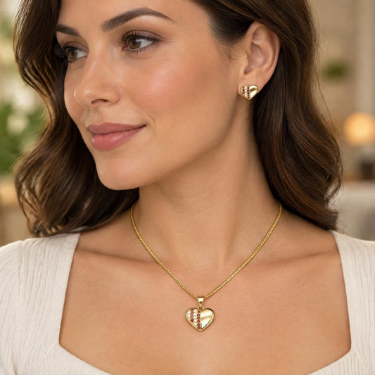Oro Laminado Earring and Pendant Adult Set, Gold Filled Style Polished, Golden Finish
