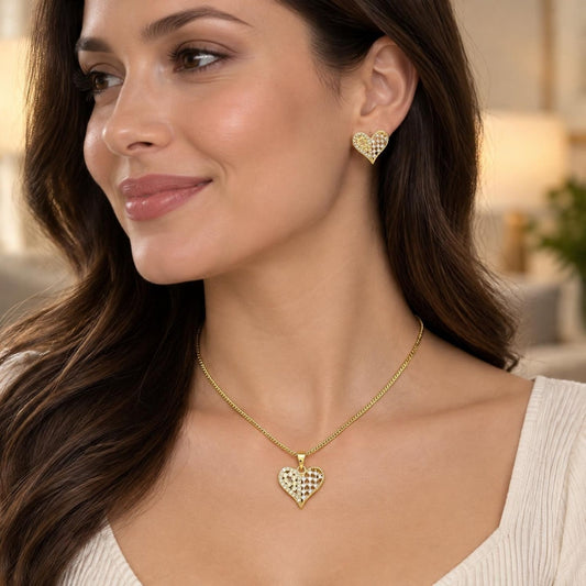Oro Laminado Earring and Pendant Adult Set, Gold Filled Style Polished, Golden Finish