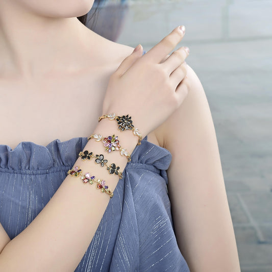 Oro Laminado Fancy Bracelet, Gold Filled Style Flower and Fish Design, with Multicolor Cubic Zirconia, Polished, Golden Finish