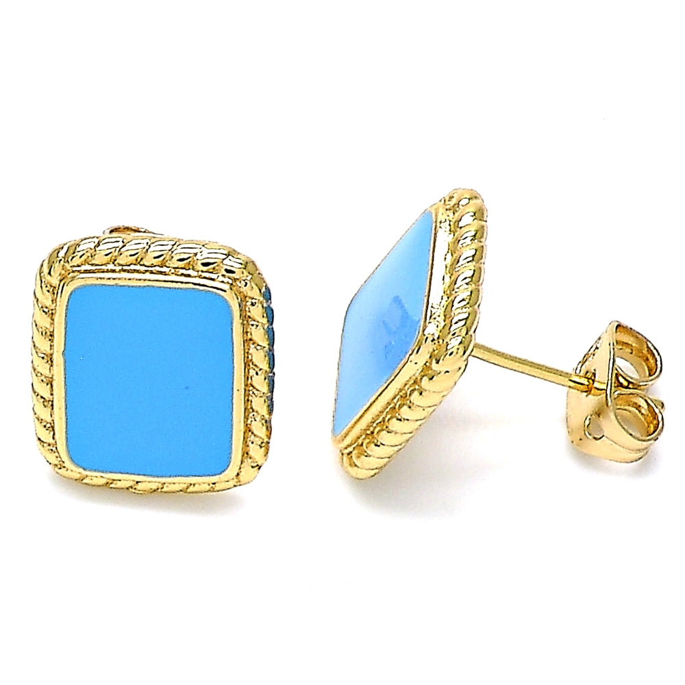 Oro Laminado Stud Earring, Gold Filled Style Turquoise Enamel Finish, Golden Finish