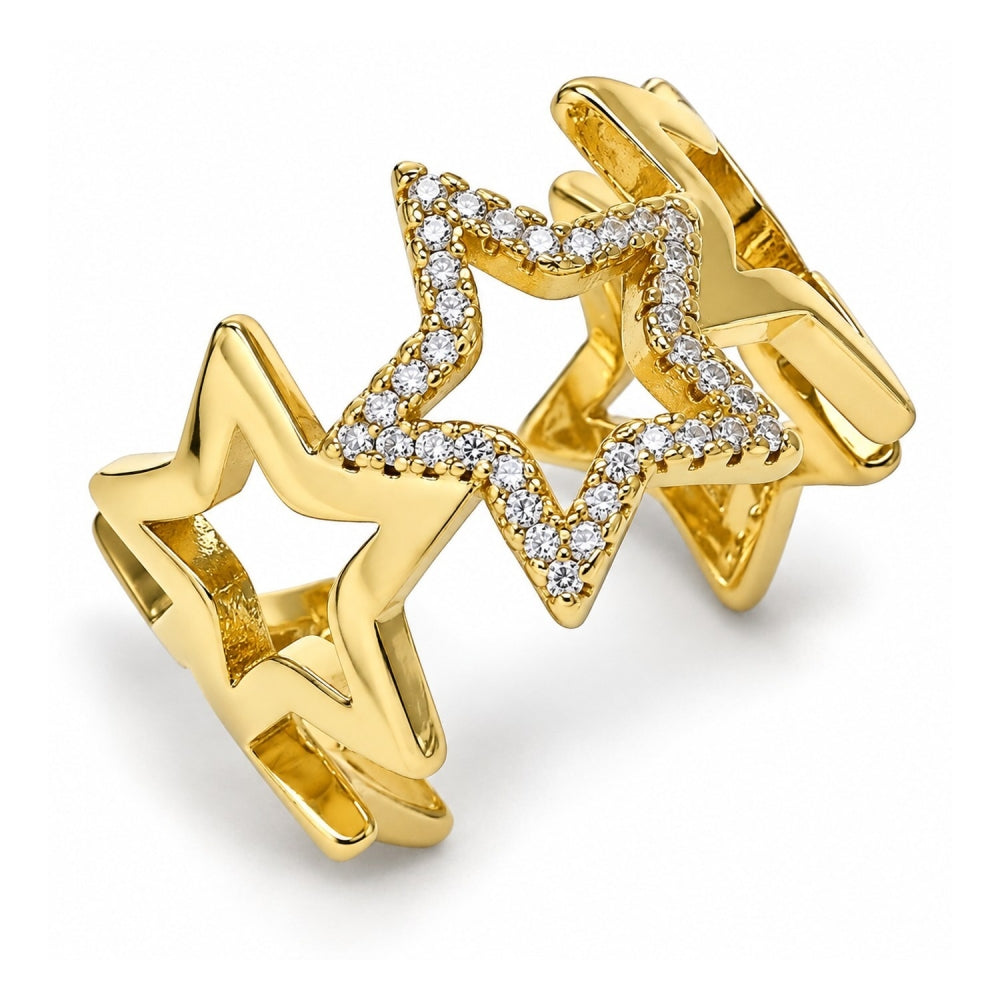 Oro Laminado Multi Stone Ring, Gold Filled Style Star Design, with White Micro Pave, Polished, Golden Finish