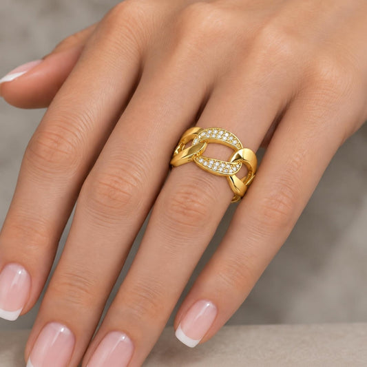 Oro Laminado Multi Stone Ring, Gold Filled Style Miami Cuban Design, Polished, Golden Finish