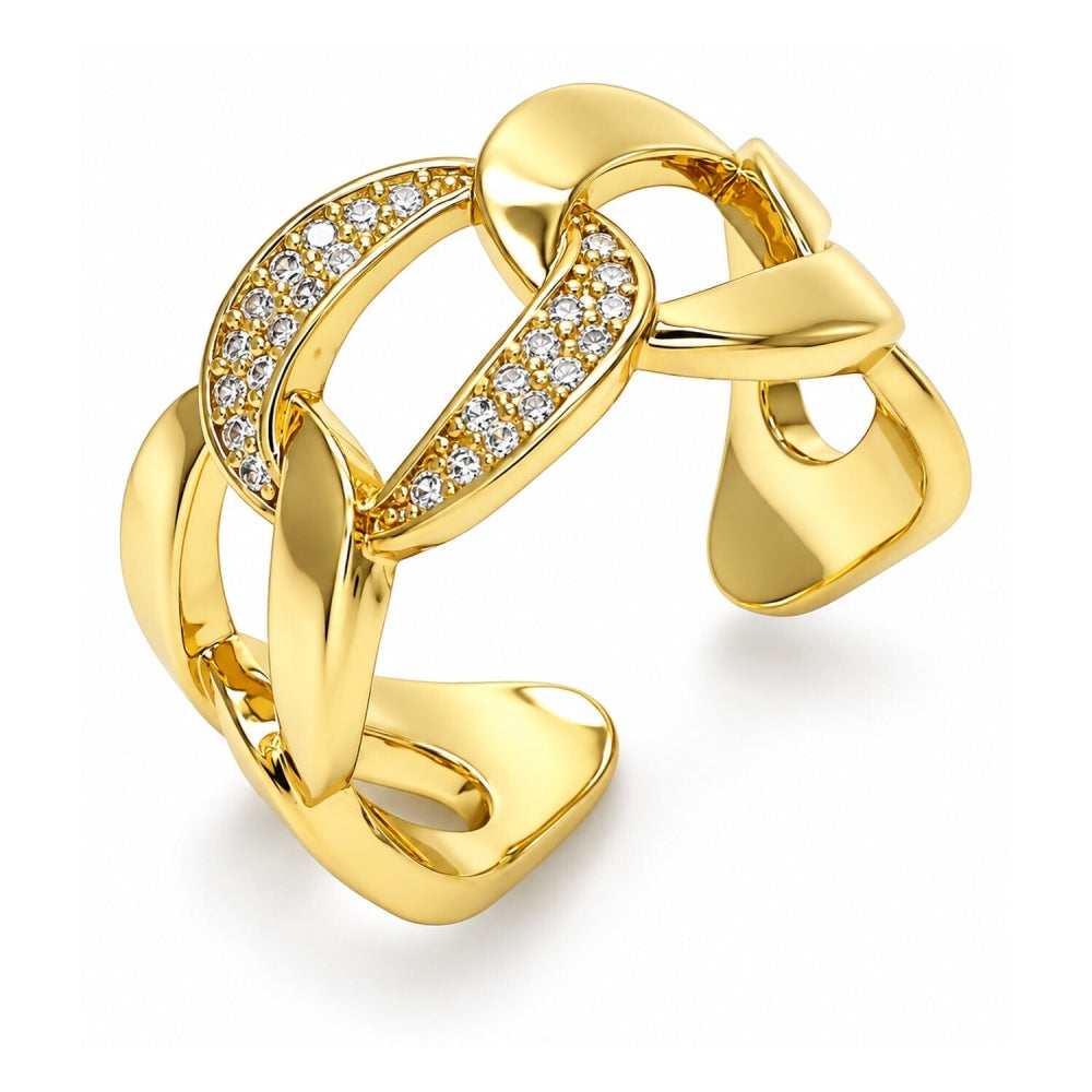 Oro Laminado Multi Stone Ring, Gold Filled Style Miami Cuban Design, Polished, Golden Finish