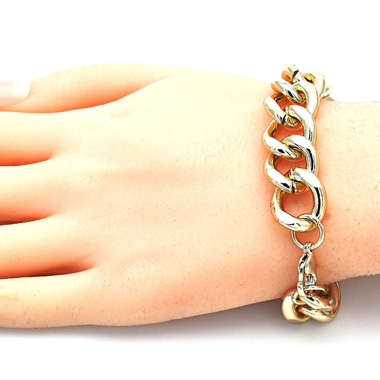 Oro Laminado Basic Bracelet, Gold Filled Style Miami Cuban Design, Polished, Golden Finish