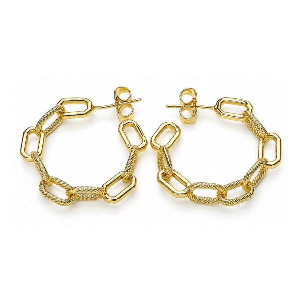 Oro Laminado Stud Earring, Gold Filled Style Paperclip Design, Polished, Golden Finish