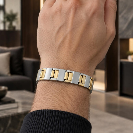 Stainless Steel Solid Bracelet, Polished, Two Tone