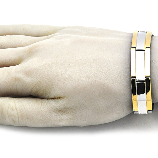 Stainless Steel Solid Bracelet, Polished, Two Tone