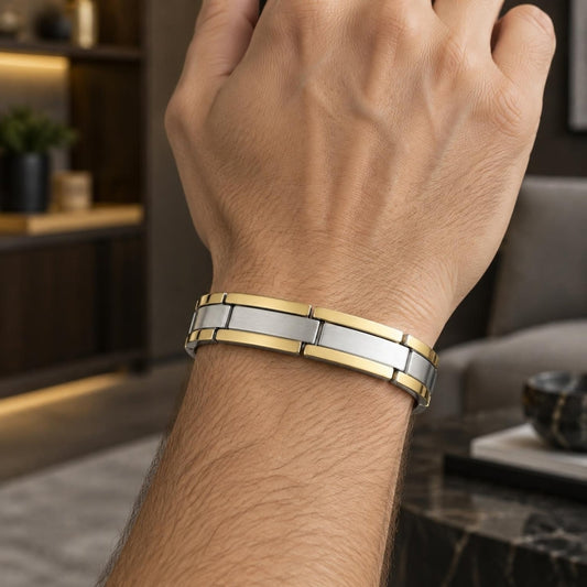 Stainless Steel Solid Bracelet, Polished, Two Tone