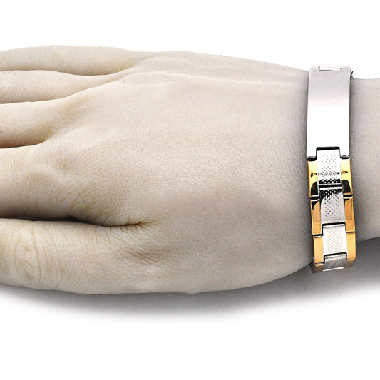 Stainless Steel Solid Bracelet, Polished, Two Tone