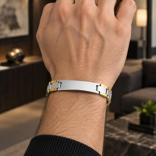 Stainless Steel Solid Bracelet, Polished, Two Tone