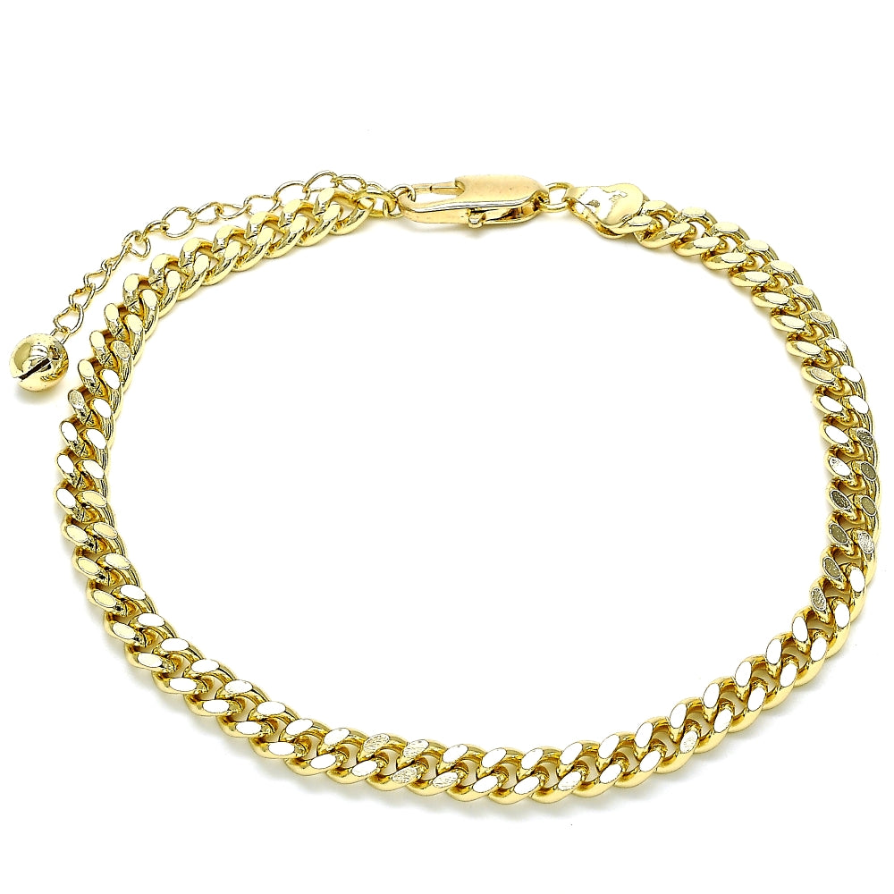 Oro Laminado Basic Anklet, Gold Filled Style Miami Cuban Design, Polished, Golden Finish