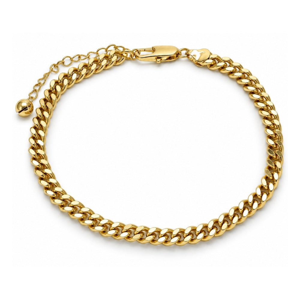 Oro Laminado Basic Anklet, Gold Filled Style Miami Cuban Design, Polished, Golden Finish