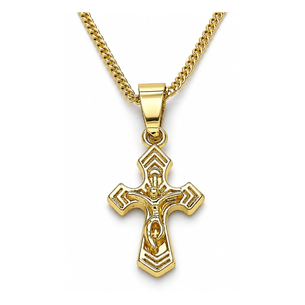 Oro Laminado Pendant Necklace, Gold Filled Style Crucifix Design, Polished, Golden Finish