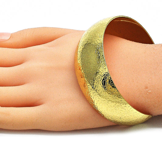 Oro Laminado Individual Bangle, Gold Filled Style Flower Design, Polished, Golden Finish