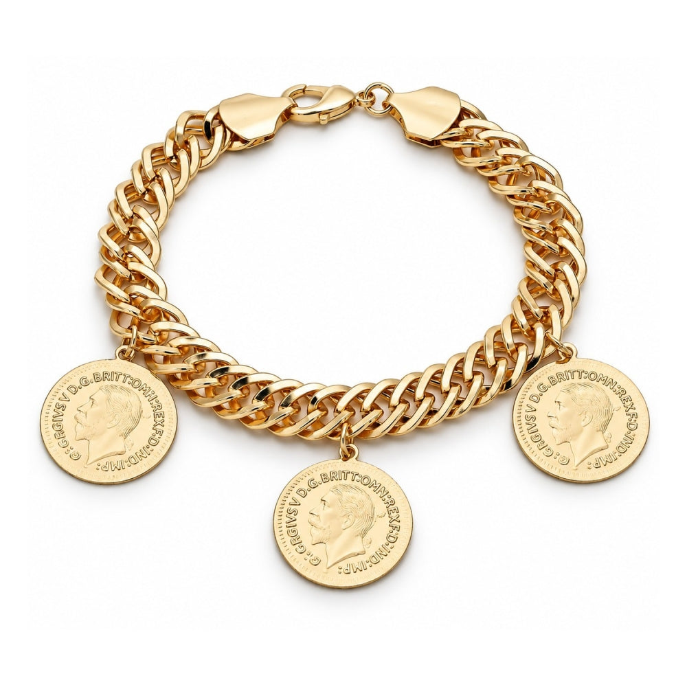 Oro Laminado Charm Anklet , Gold Filled Style Curb Design, Polished, Golden Finish