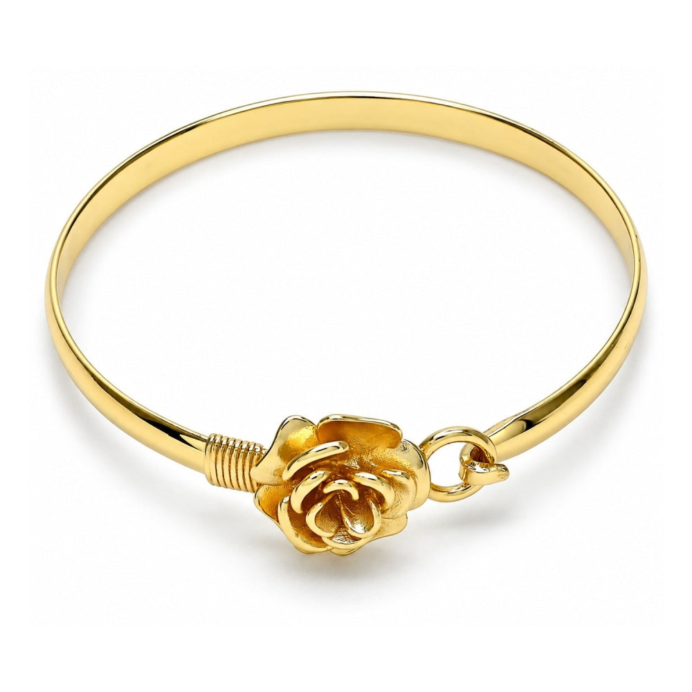 Oro Laminado Individual Bangle, Gold Filled Style Flower Design, Polished, Golden Finish