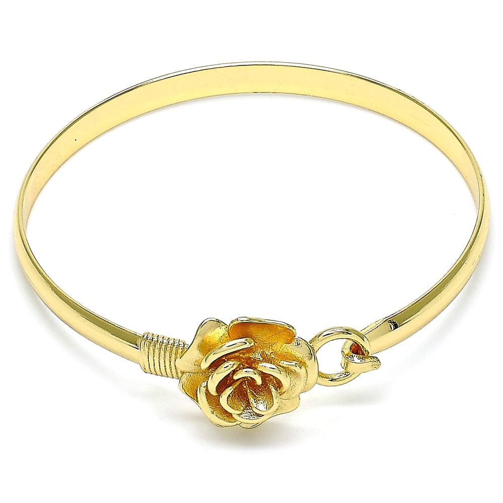 Oro Laminado Individual Bangle, Gold Filled Style Flower Design, Polished, Golden Finish