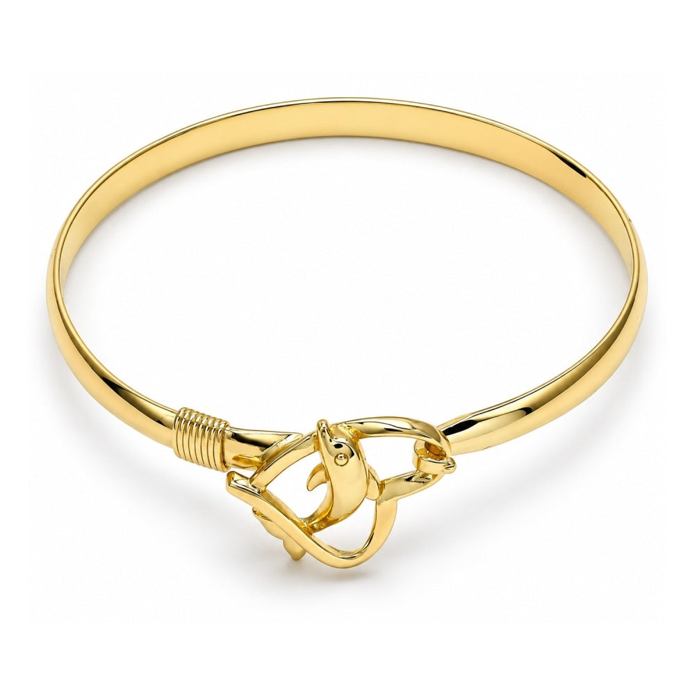 Oro Laminado Individual Bangle, Gold Filled Style Dolphin and Heart Design, Polished, Golden Finish