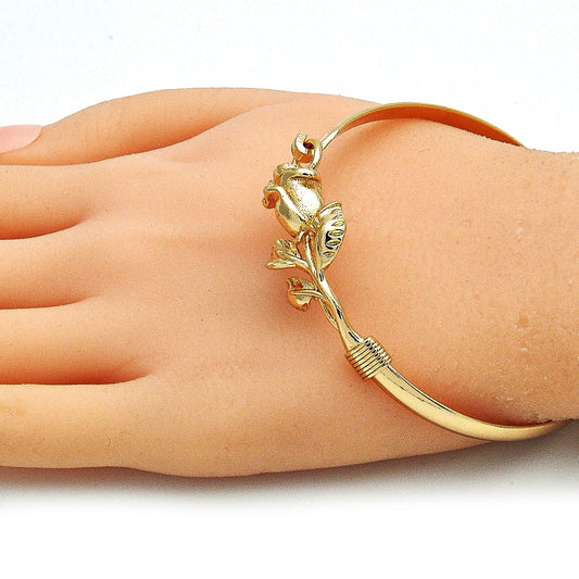 Oro Laminado Individual Bangle, Gold Filled Style Flower Design, Polished, Golden Finish