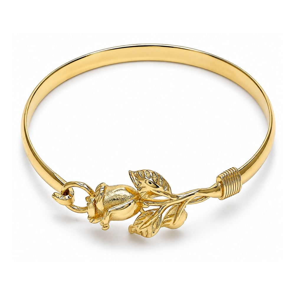 Oro Laminado Individual Bangle, Gold Filled Style Flower Design, Polished, Golden Finish