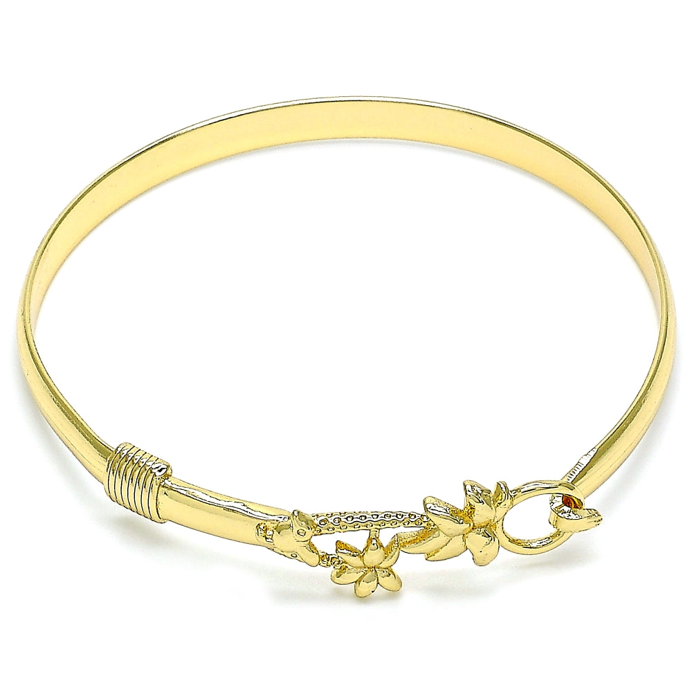 Oro Laminado Individual Bangle, Gold Filled Style Tree and Bird Design, Polished, Golden Finish