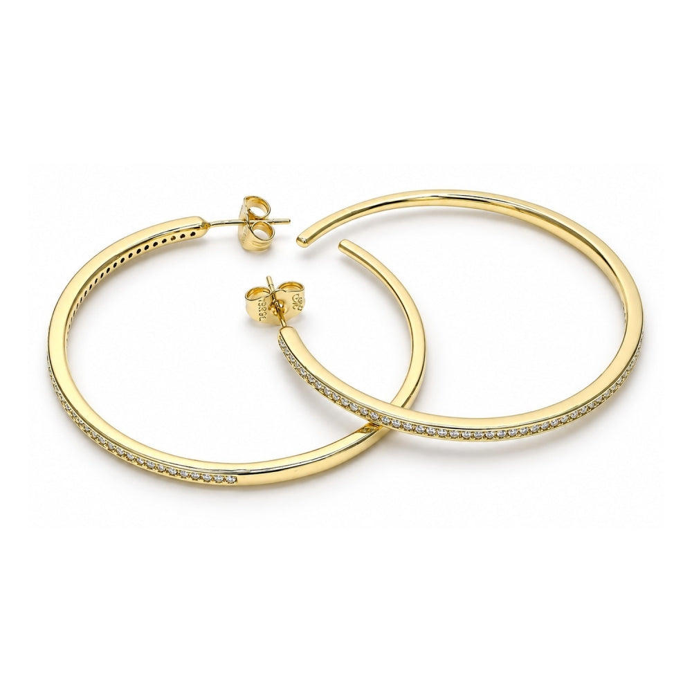 Oro Laminado Stud Earring, Gold Filled Style with White Micro Pave, Polished, Golden Finish