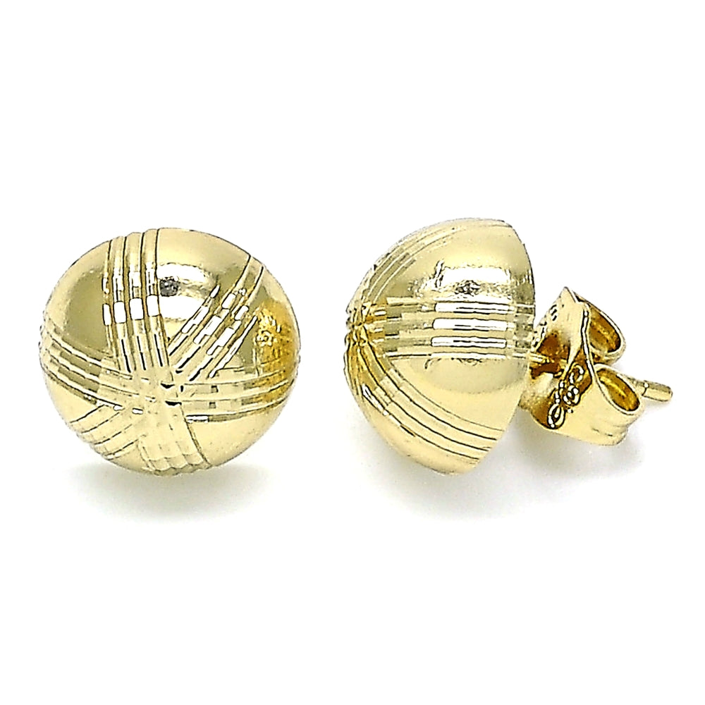 Oro Laminado Stud Earring, Gold Filled Style Diamond Cutting Finish, Golden Finish