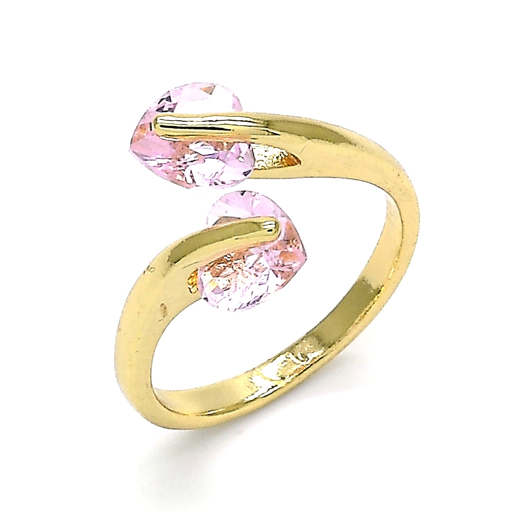 Oro Laminado Multi Stone Ring, Gold Filled Style Heart Design, with Pink Cubic Zirconia, Polished, Golden Finish