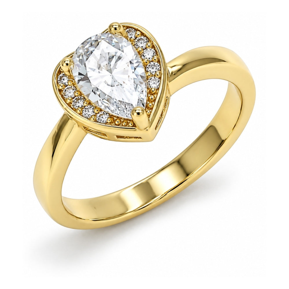 Oro Laminado Multi Stone Ring, Gold Filled Style Heart and Teardrop Design, with White Cubic Zirconia, Polished, Golden Finish