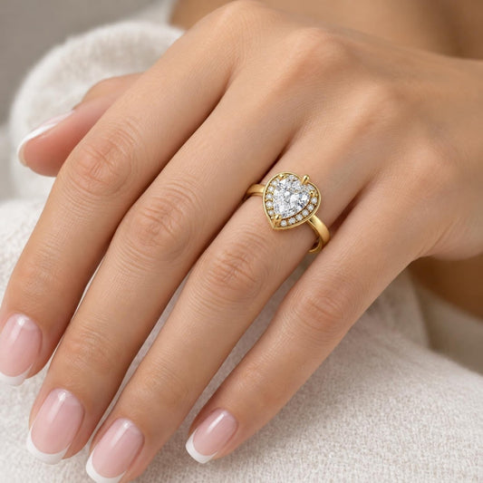 Oro Laminado Multi Stone Ring, Gold Filled Style Heart and Teardrop Design, with White Cubic Zirconia, Polished, Golden Finish