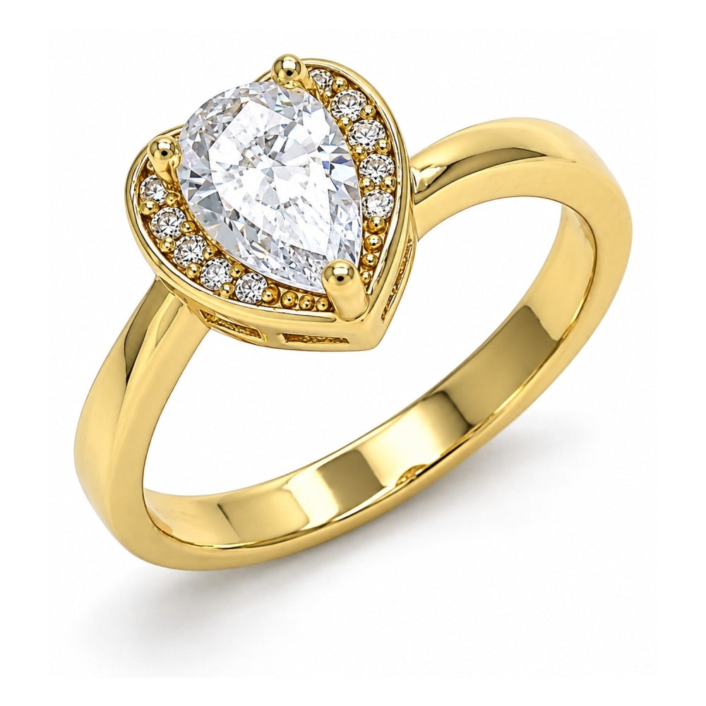Oro Laminado Multi Stone Ring, Gold Filled Style Heart and Teardrop Design, with White Cubic Zirconia, Polished, Golden Finish