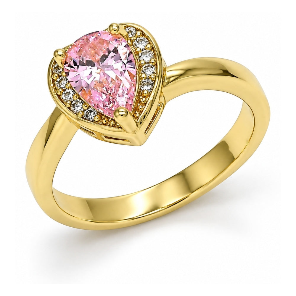 Oro Laminado Multi Stone Ring, Gold Filled Style Heart and Teardrop Design, with Pink and White Cubic Zirconia, Polished, Golden Finish