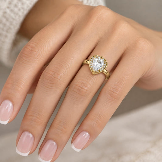 Oro Laminado Multi Stone Ring, Gold Filled Style Heart and Teardrop Design, with White Cubic Zirconia, Polished, Golden Finish