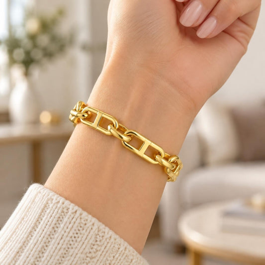 Oro Laminado Basic Bracelet, Gold Filled Style Puff Mariner Design, Polished, Golden Finish