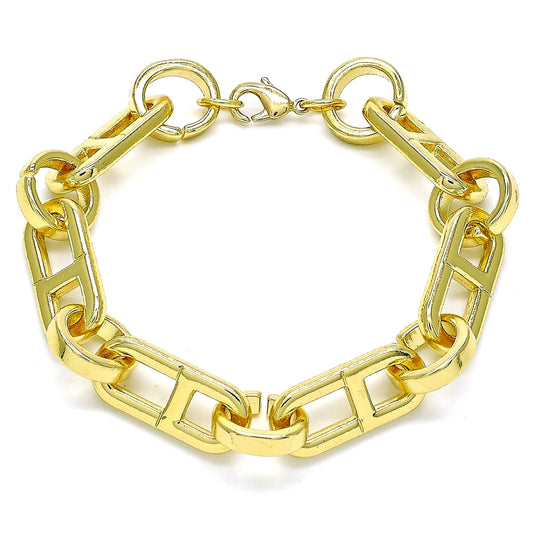 Oro Laminado Basic Bracelet, Gold Filled Style Puff Mariner Design, Polished, Golden Finish